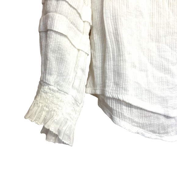 Faherty Willa Organic Cotton Ruffled Pintucked White Ivory Blouse - Picture 6 of 7